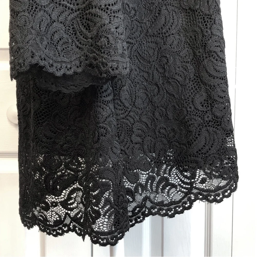 Roaman's Elegant Black Lace Sheer 3/4 Sleeve Scalloped Blouse Top 18/20